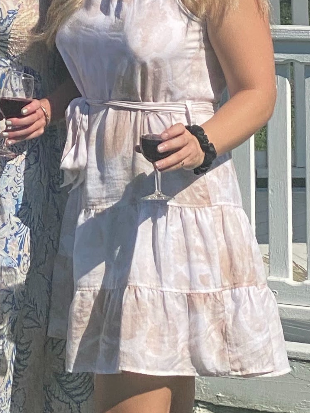 Anthropologie Linen Light Pink And White Print Summer Dress With Waist Tie
